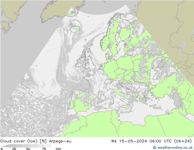 Bewolking (Laag) Arpege-eu wo 15.05.2024 06 UTC