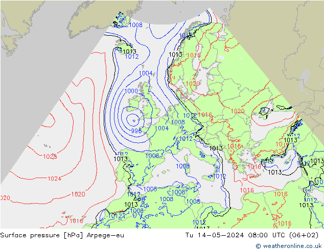 Pressione al suolo Arpege-eu mar 14.05.2024 08 UTC