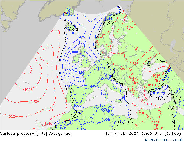приземное давление Arpege-eu вт 14.05.2024 09 UTC