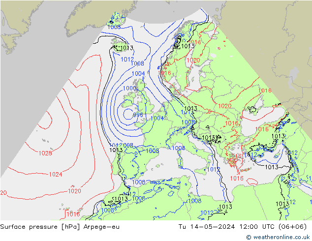 Surface pressure Arpege-eu Tu 14.05.2024 12 UTC