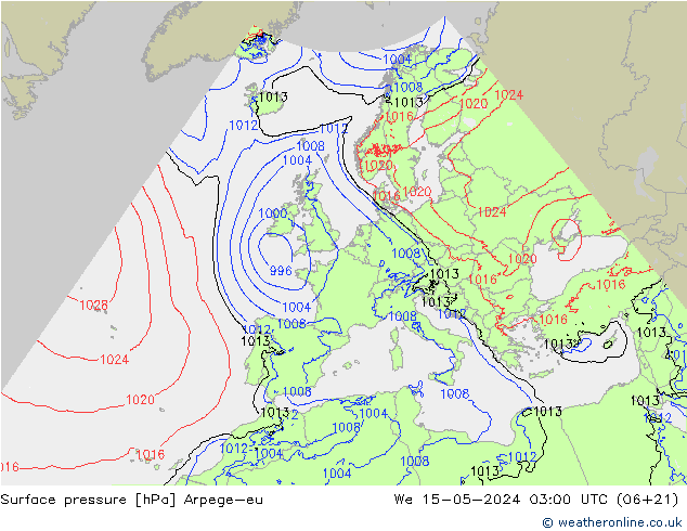 Surface pressure Arpege-eu We 15.05.2024 03 UTC