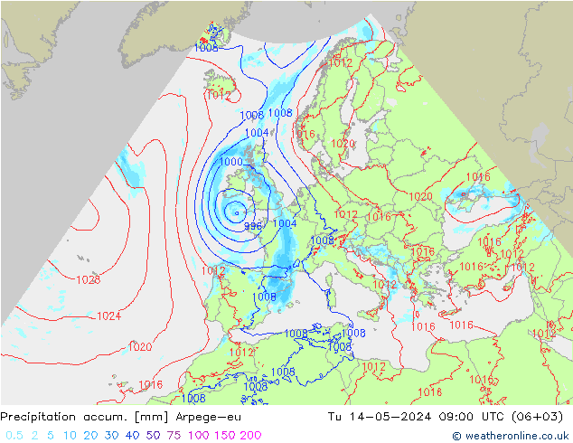Toplam Yağış Arpege-eu Sa 14.05.2024 09 UTC