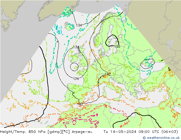 Geop./Temp. 850 hPa Arpege-eu mar 14.05.2024 09 UTC