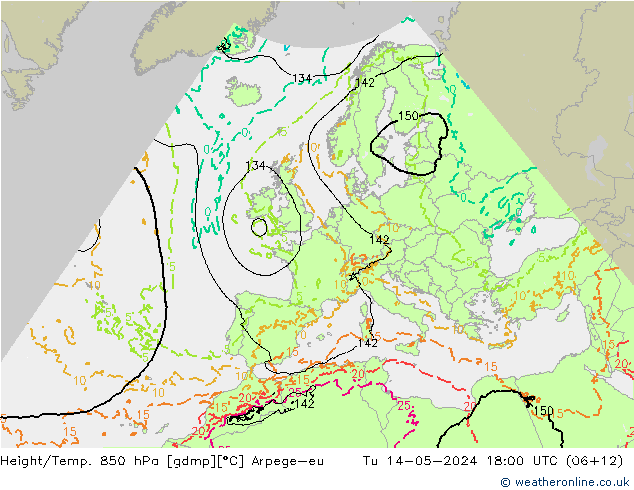 Hoogte/Temp. 850 hPa Arpege-eu di 14.05.2024 18 UTC