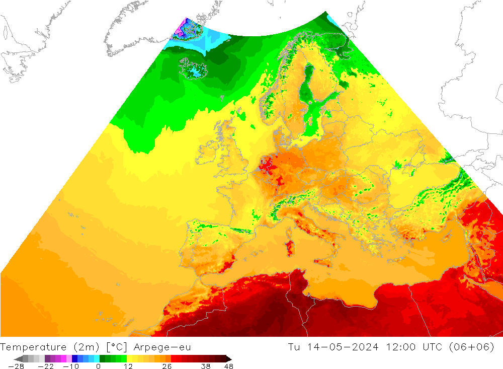 Temperature (2m) Arpege-eu Tu 14.05.2024 12 UTC