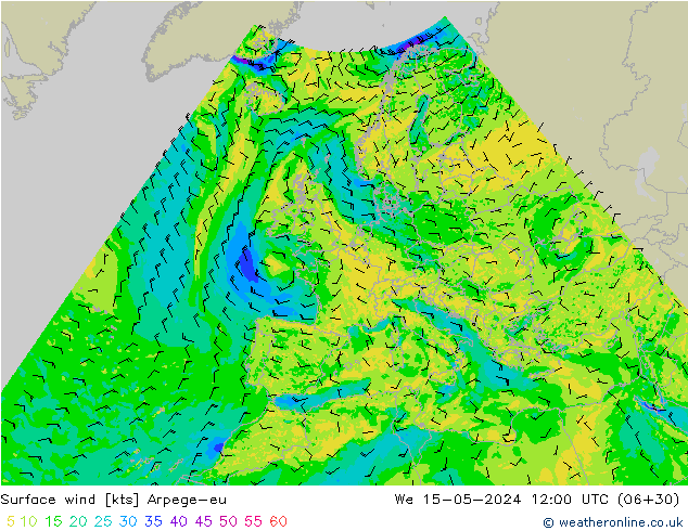 Wind 10 m Arpege-eu wo 15.05.2024 12 UTC