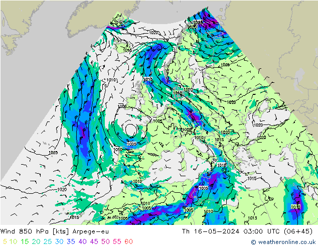 Wind 850 hPa Arpege-eu Do 16.05.2024 03 UTC