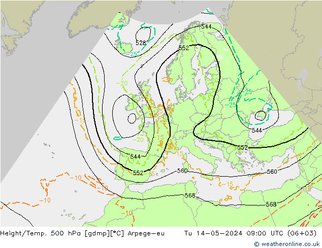 Géop./Temp. 500 hPa Arpege-eu mar 14.05.2024 09 UTC