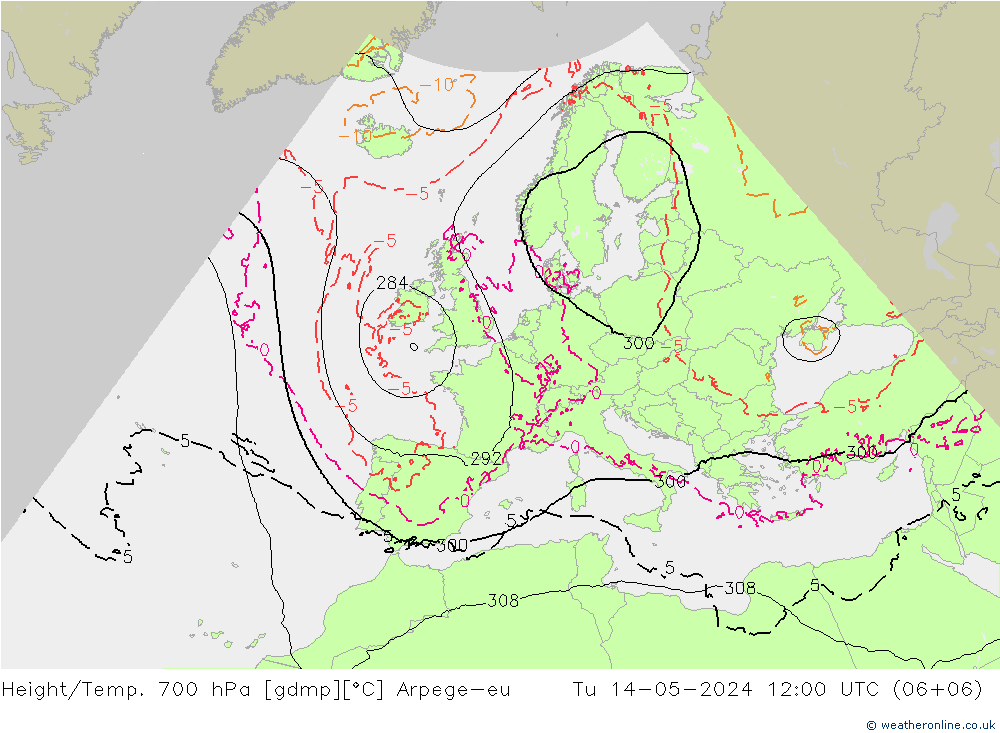 Height/Temp. 700 гПа Arpege-eu вт 14.05.2024 12 UTC