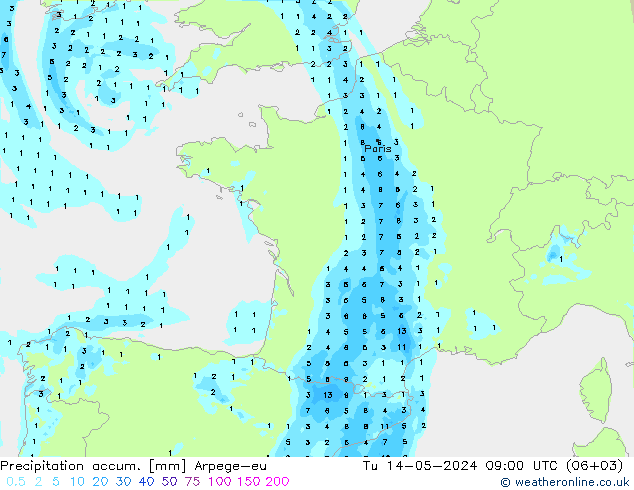 Totale neerslag Arpege-eu di 14.05.2024 09 UTC