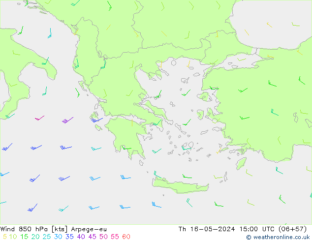 ветер 850 гПа Arpege-eu чт 16.05.2024 15 UTC