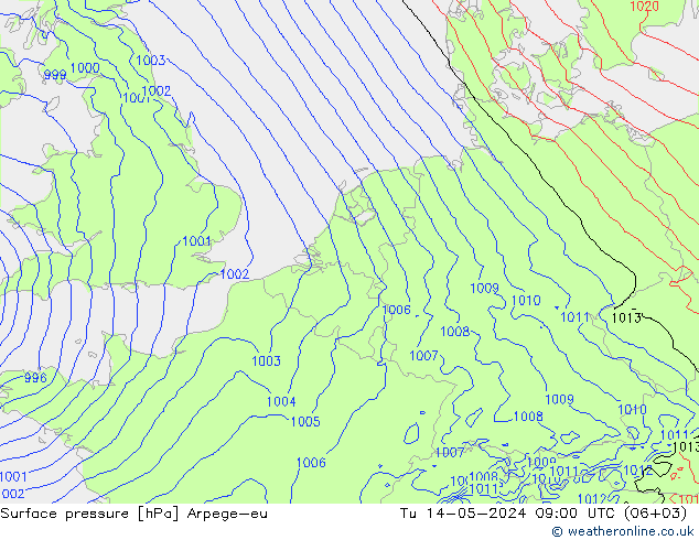 地面气压 Arpege-eu 星期二 14.05.2024 09 UTC