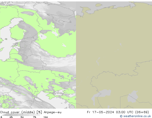 Cloud cover (middle) Arpege-eu Fr 17.05.2024 03 UTC