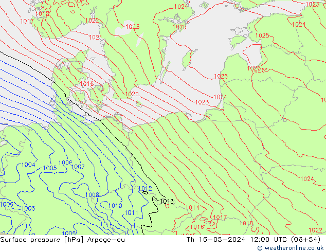 приземное давление Arpege-eu чт 16.05.2024 12 UTC