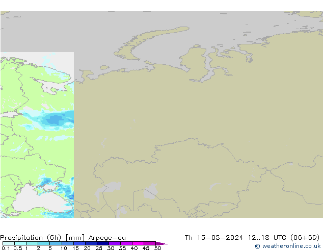 Precipitation (6h) Arpege-eu Th 16.05.2024 18 UTC