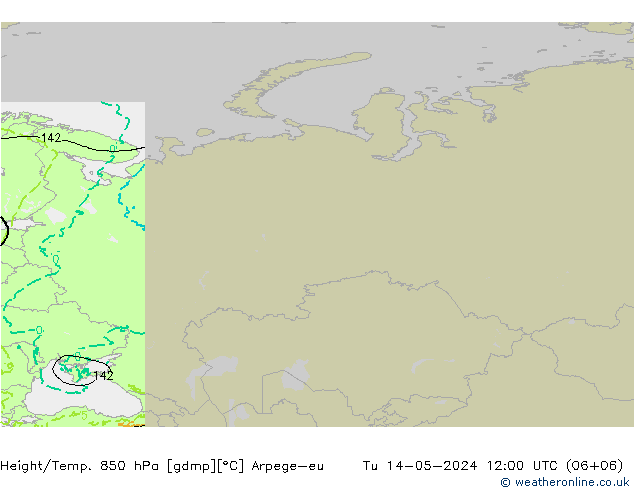 Height/Temp. 850 гПа Arpege-eu вт 14.05.2024 12 UTC
