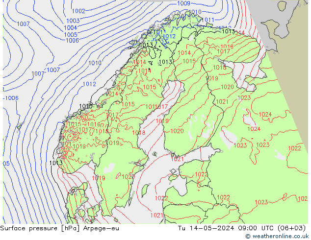 Surface pressure Arpege-eu Tu 14.05.2024 09 UTC