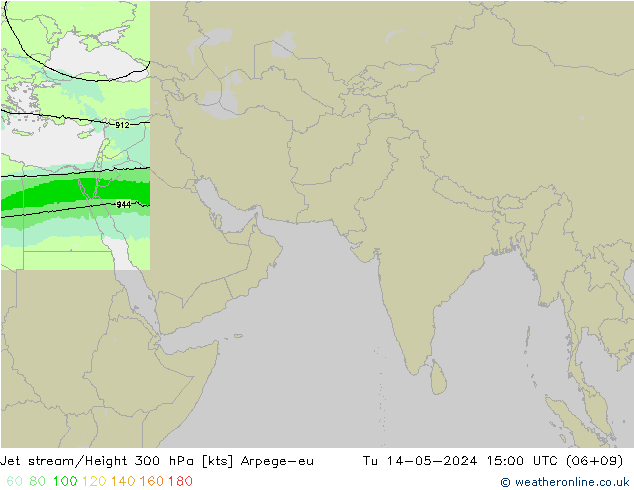 Jet stream/Height 300 hPa Arpege-eu Út 14.05.2024 15 UTC