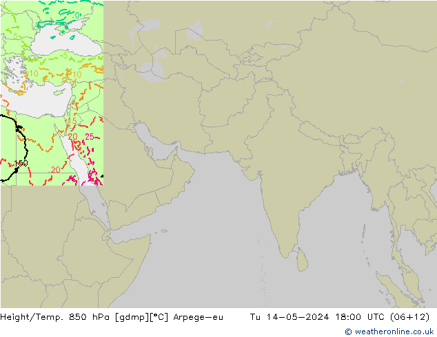 Height/Temp. 850 hPa Arpege-eu 星期二 14.05.2024 18 UTC