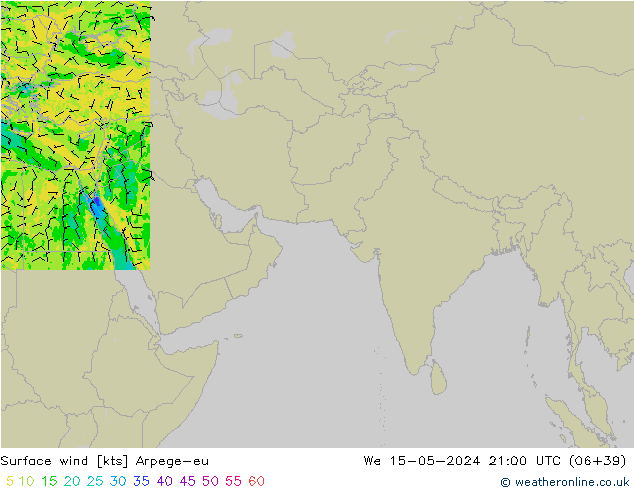 Surface wind Arpege-eu We 15.05.2024 21 UTC