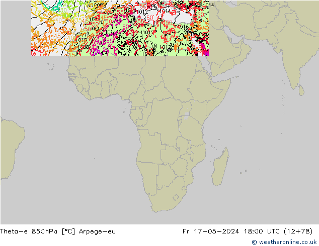 Theta-e 850hPa Arpege-eu Pá 17.05.2024 18 UTC