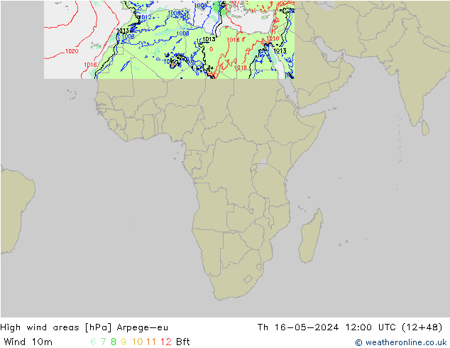 High wind areas Arpege-eu Th 16.05.2024 12 UTC