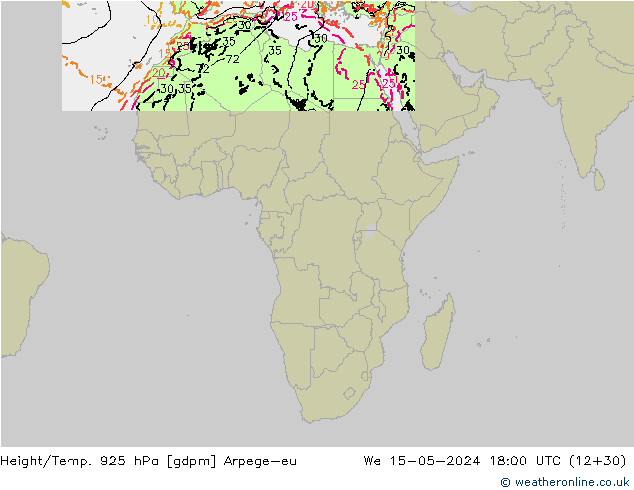 Yükseklik/Sıc. 925 hPa Arpege-eu Çar 15.05.2024 18 UTC