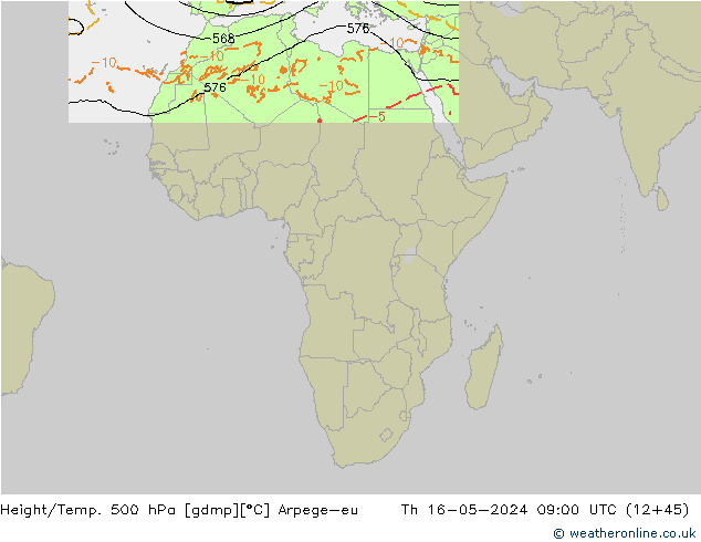 Geop./Temp. 500 hPa Arpege-eu jue 16.05.2024 09 UTC