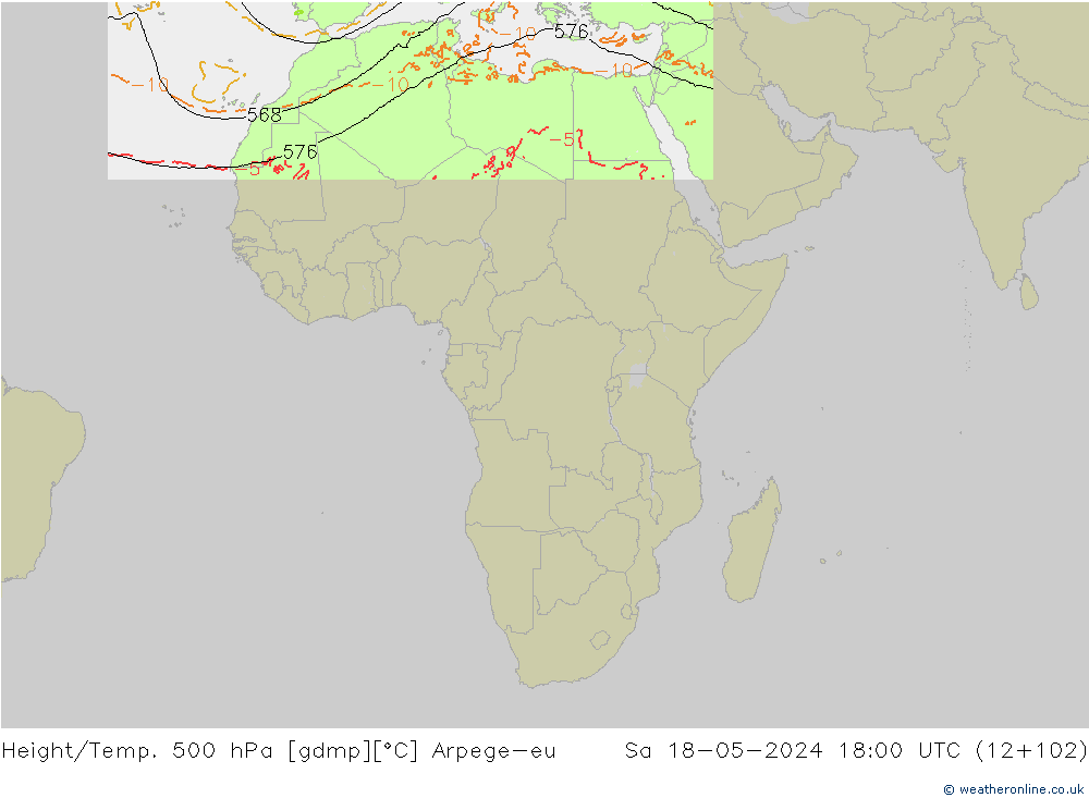 Hoogte/Temp. 500 hPa Arpege-eu za 18.05.2024 18 UTC