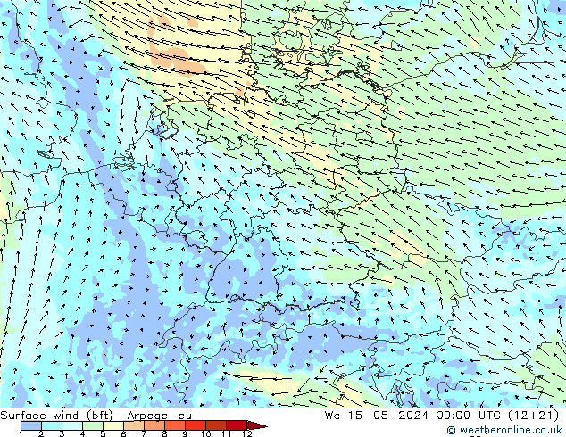 Surface wind (bft) Arpege-eu We 15.05.2024 09 UTC
