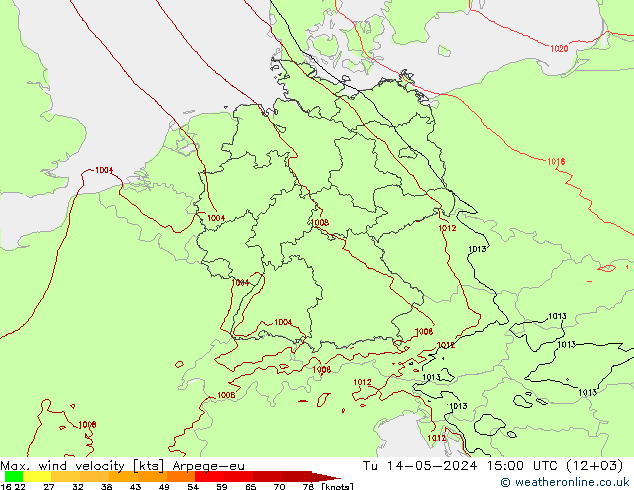 Maks. Rüzgar Hızı Arpege-eu Sa 14.05.2024 15 UTC