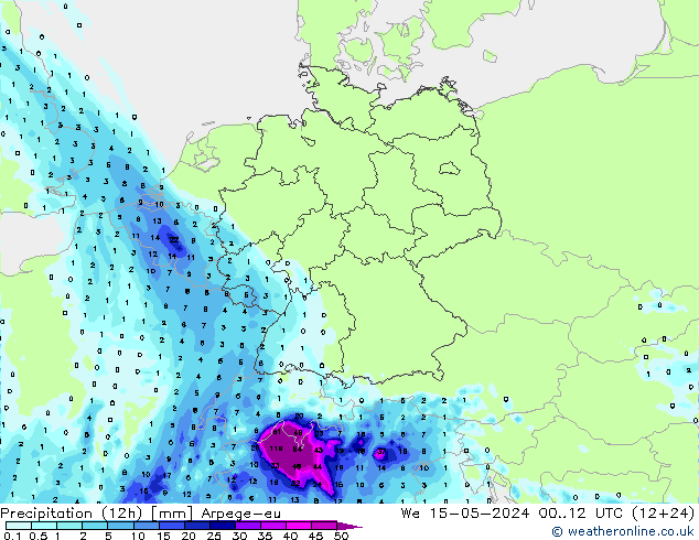 Yağış (12h) Arpege-eu Çar 15.05.2024 12 UTC