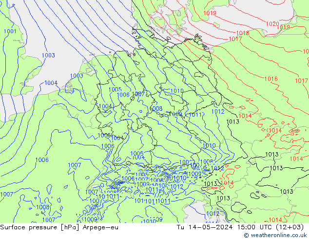 地面气压 Arpege-eu 星期二 14.05.2024 15 UTC