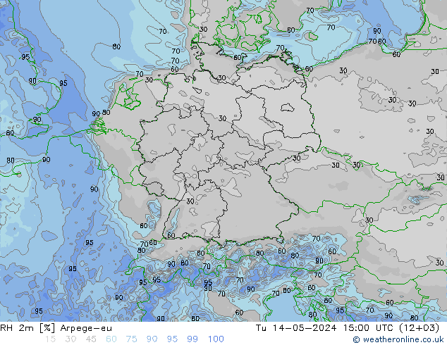 Humedad rel. 2m Arpege-eu mar 14.05.2024 15 UTC