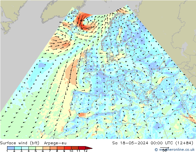 Surface wind (bft) Arpege-eu Sa 18.05.2024 00 UTC