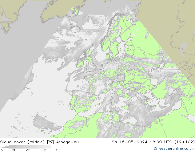 Cloud cover (middle) Arpege-eu Sa 18.05.2024 18 UTC