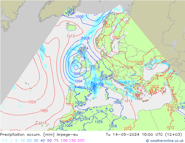 Precipitation accum. Arpege-eu Tu 14.05.2024 15 UTC
