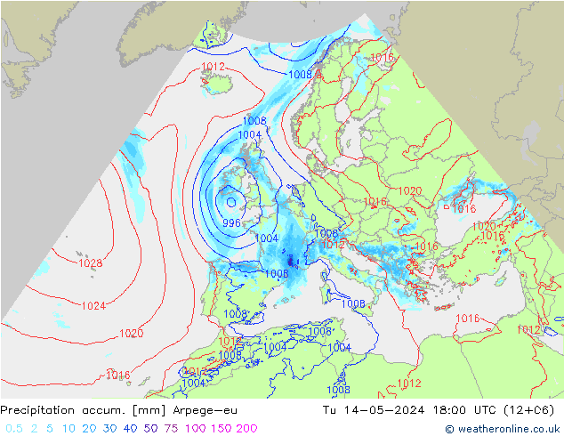 Precipitation accum. Arpege-eu  14.05.2024 18 UTC