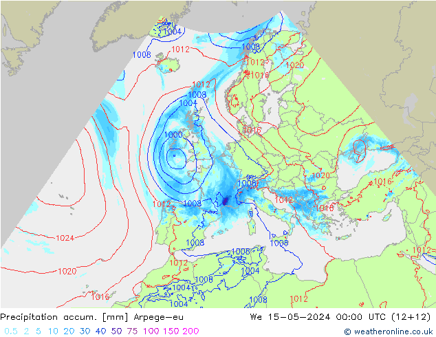 Toplam Yağış Arpege-eu Çar 15.05.2024 00 UTC