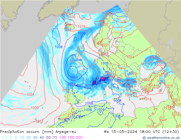 Toplam Yağış Arpege-eu Çar 15.05.2024 18 UTC