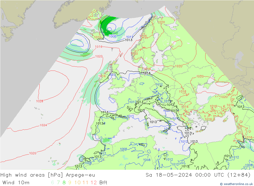 High wind areas Arpege-eu  18.05.2024 00 UTC