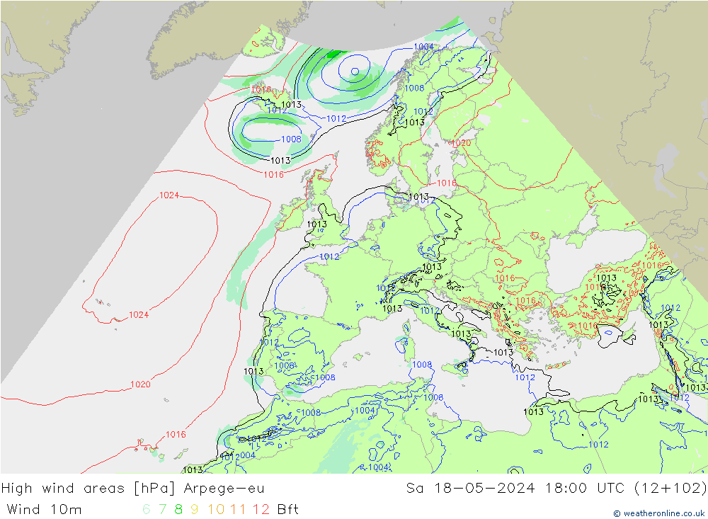 High wind areas Arpege-eu  18.05.2024 18 UTC
