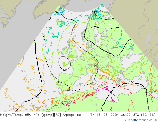 Hoogte/Temp. 850 hPa Arpege-eu do 16.05.2024 00 UTC