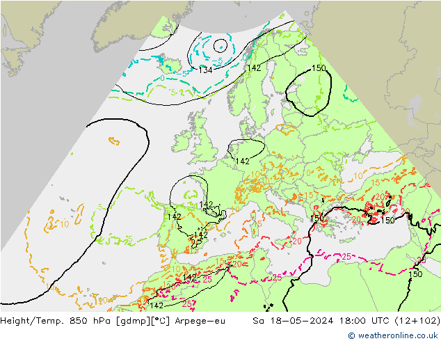 Height/Temp. 850 гПа Arpege-eu сб 18.05.2024 18 UTC