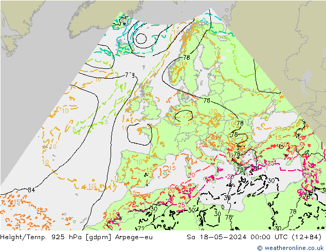 Yükseklik/Sıc. 925 hPa Arpege-eu Cts 18.05.2024 00 UTC