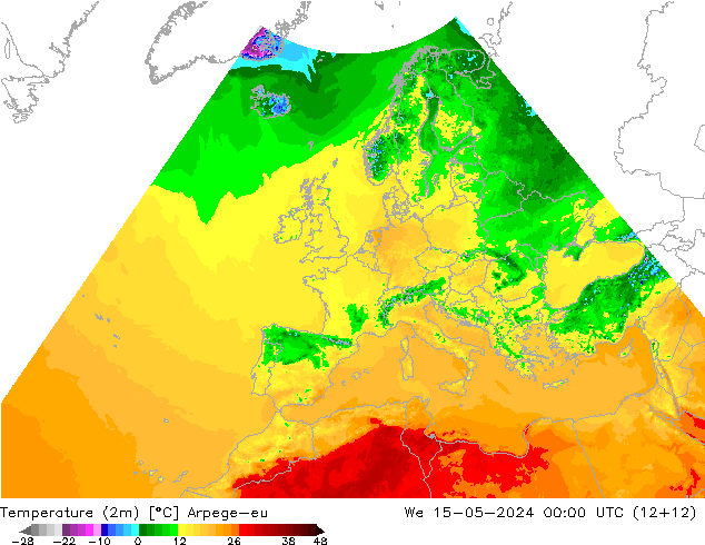 Temperatura (2m) Arpege-eu Qua 15.05.2024 00 UTC