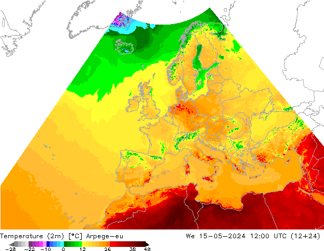 温度图 Arpege-eu 星期三 15.05.2024 12 UTC