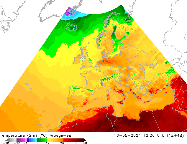 Temperaturkarte (2m) Arpege-eu Do 16.05.2024 12 UTC