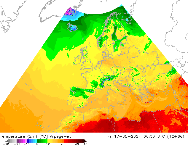 карта температуры Arpege-eu пт 17.05.2024 06 UTC