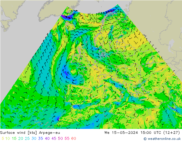 Surface wind Arpege-eu St 15.05.2024 15 UTC